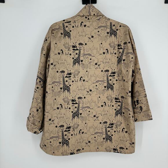 Womens RF Textile Kimono Jacket Novelty Koala Giraffe Lion Tan Artsy Boho Size L - Picture 2 of 11
